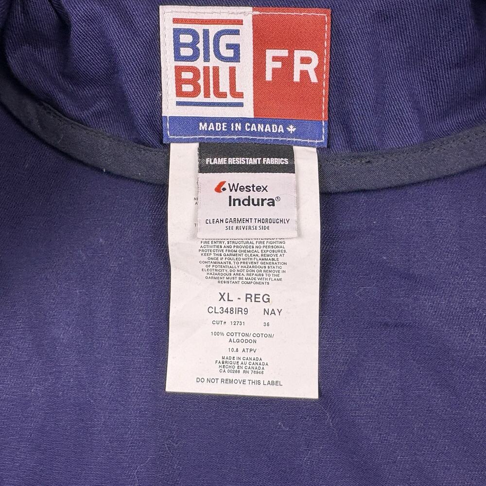Big Bill Jacket Mens Extra Large Blue FR Indura Flame Resistant Work Wear Navy - Picture 6 of 16